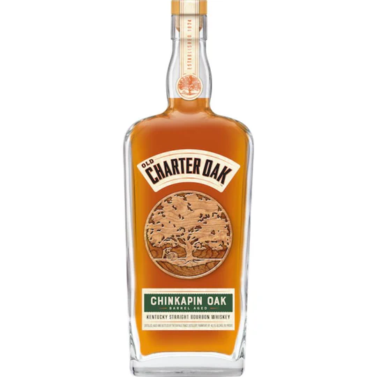 Old Charter Oak Chinkapin Oak collectible bourbon whiskey bottle. whiskey thief tavern evanston