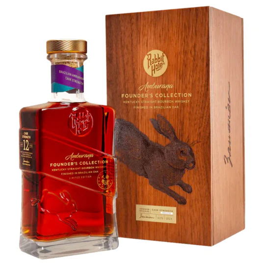 Rabbit Hole Founder’s Collection Amburana 12 Year collectible bourbon whiskey bottle. highland malt scotch whiskey