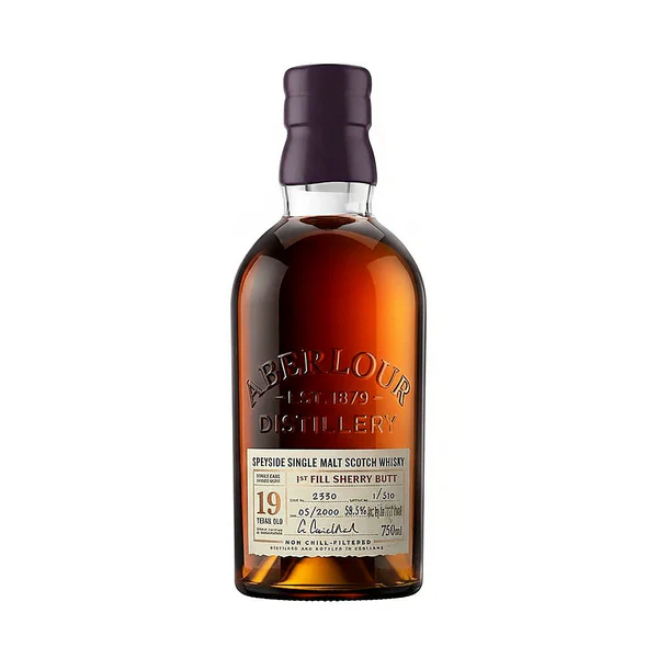 Aberlour 19 Year Old 1st Fill Sherry Butt luxury Speyside Scotch whisky bottle. scotch whiskey scotch