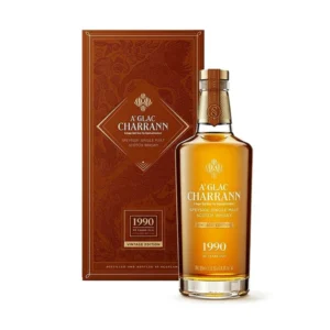 Aglac Charrann 32 Year Old 1990 Vintage luxury single malt Scotch whisky bottle. basil hayden's bourbon whiskey