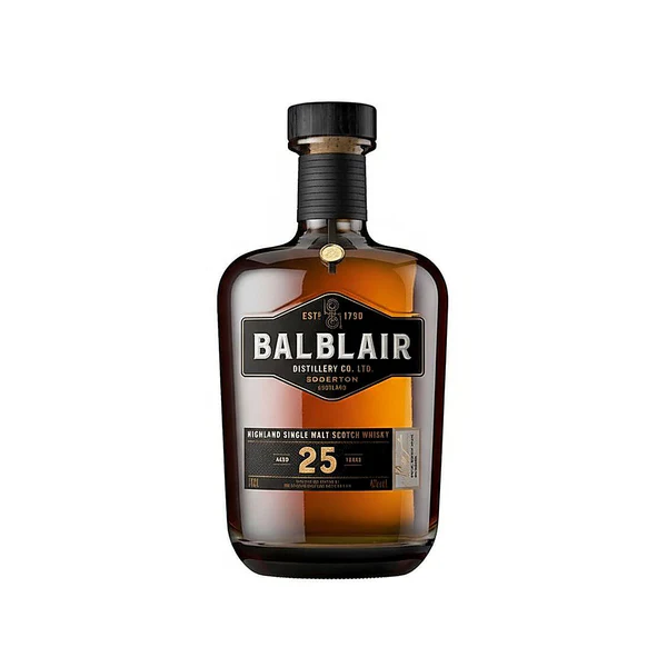 Balblair 25 Year Old collectible single malt Scotch whisky bottle. indri whiskey