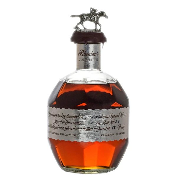 Blanton’s Silver Edition collectible bourbon whiskey bottle. wild turkey whiskey
