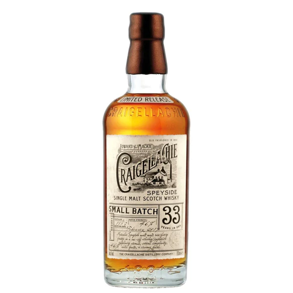 Craigellachie Single Malt Scotch Small Batch 33 Year premium collectible Scotch whisky bottle. booker's whiskey