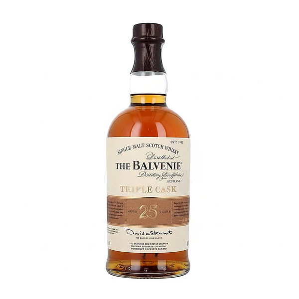 The Balvenie Triple Cask 25 Year Old premium collectible Speyside single malt Scotch whisky bottle. whiskey myers broken window serenade