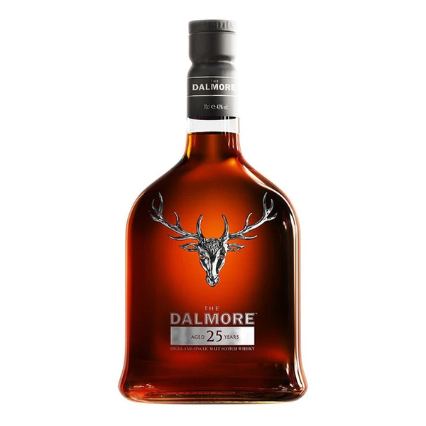 The Dalmore 25 Year Old collectible Scotch whisky decanter-style bottle. whiskey decanter
