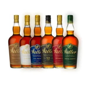 The Full W.L. Weller Bourbon Lineup Bundle featuring rare collectible Kentucky straight bourbon whiskey bottles. blanton whiskey​