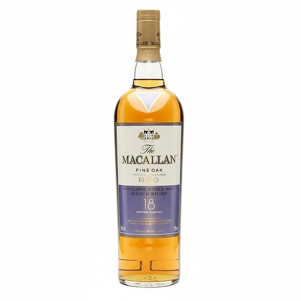 The Macallan 18 Year Old Triple Cask Matured Fine Oak premium collectible single malt Scotch whisky bottle. fall whiskey cocktails