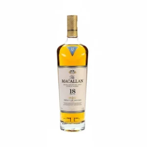 The Macallan 18 Year Old Triple Cask Matured premium collectible single malt Scotch whisky bottle. elijah craig 18 year bourbon whiskey