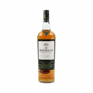 The Macallan 1824 Series Select Oak premium collectible single malt Scotch whisky bottle. corn whiskey