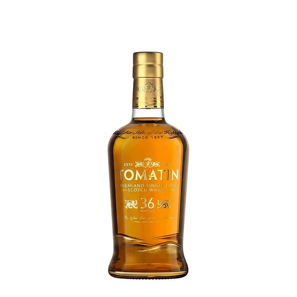 Tomatin 36 Year Old premium collectible single malt Scotch whisky bottle. whiskey johnnie walker red label