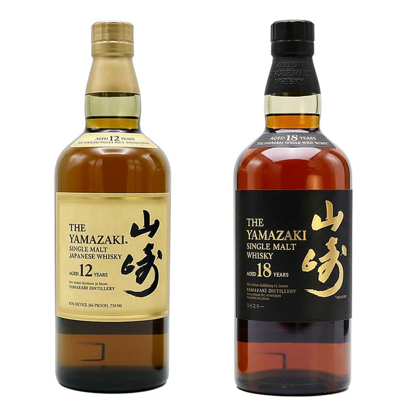 Yamazaki 12 Year and 18 Year premium collectible Japanese whisky bundle. red label whiskey