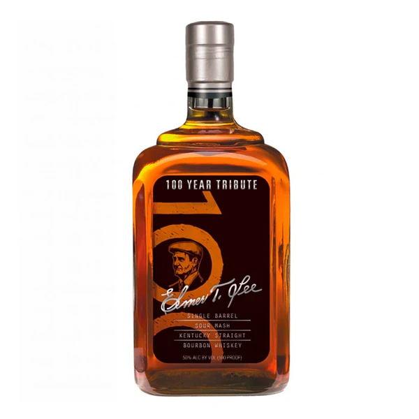 Elmer T. Lee 100 Year Tribute Single Barrel Bourbon Whiskey collectible bottle. rock hill farms bourbon