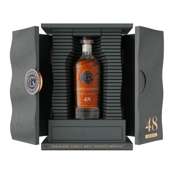 Glenglassaugh Serpentine Cask 48 Year Single Malt Scotch Whisky collectible bottle. benchmark bourbon