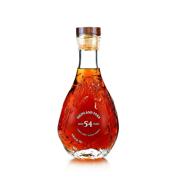 Highland Park 54 Year Old premium aged single malt Scotch whisky bottle. cocktail old fashioned bourbon