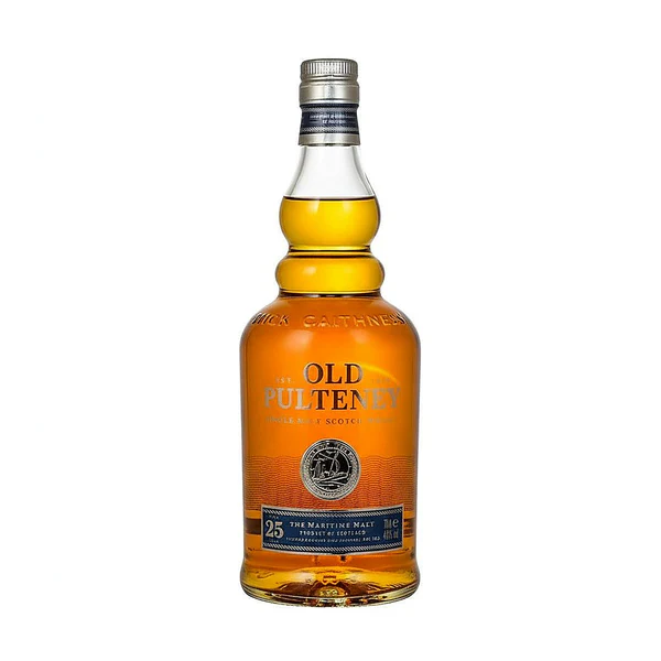 Old Pulteney 25 Year Old Single Malt Scotch Whisky premium aged whisky bottle. whiskey drink