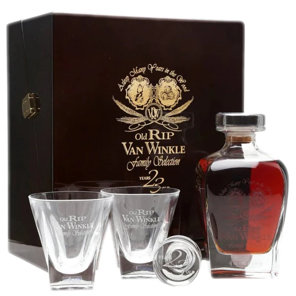 Old Rip Van Winkle 23 Year Old Decanter premium collectible bourbon bottle. whiskey cake round rock